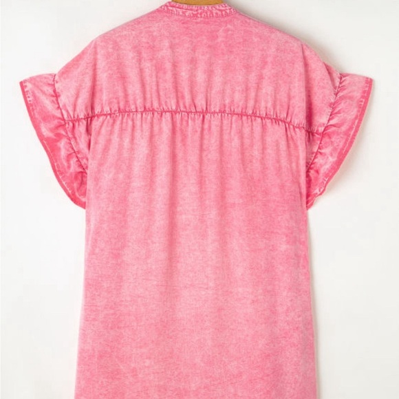 *NEW* Pink Chambray Ruffle Button-Down Boho Dress | Sizes L, XL - Picture 5 of 7